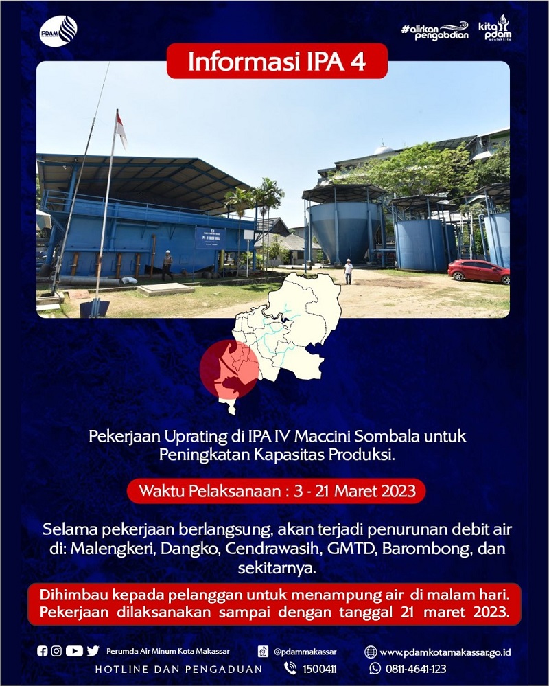 Uprating di IPA IV Maccini Sombala Memakan Waktu 18 Hari, Dirut PDAM Imbau Pelanggan Tampung Air